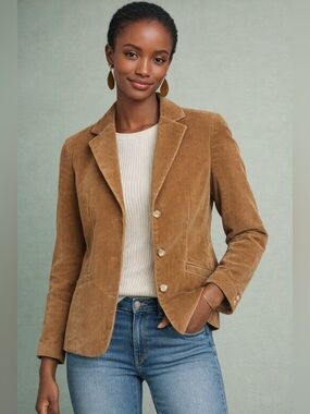 L.L. Bean Brown Corduroy Blazer Jacket Women’s Size 8 Petite